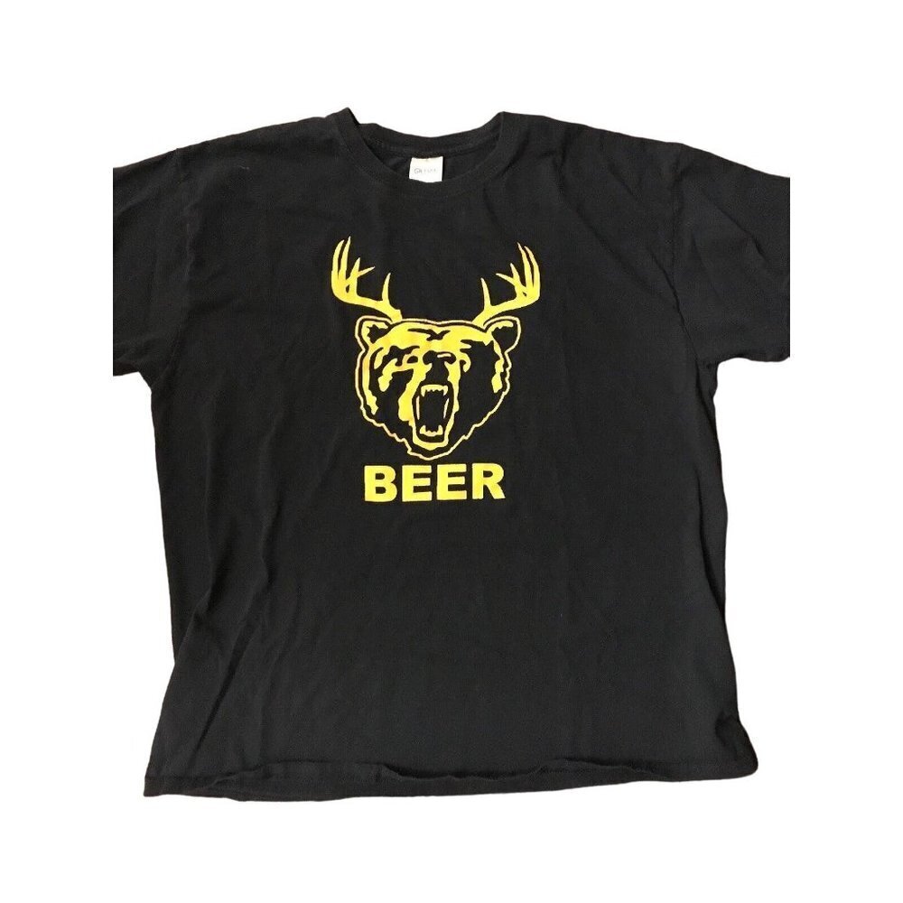 Bear With Antlers Beer Short Sleeve T-Shirt‎ Navy Blue XL